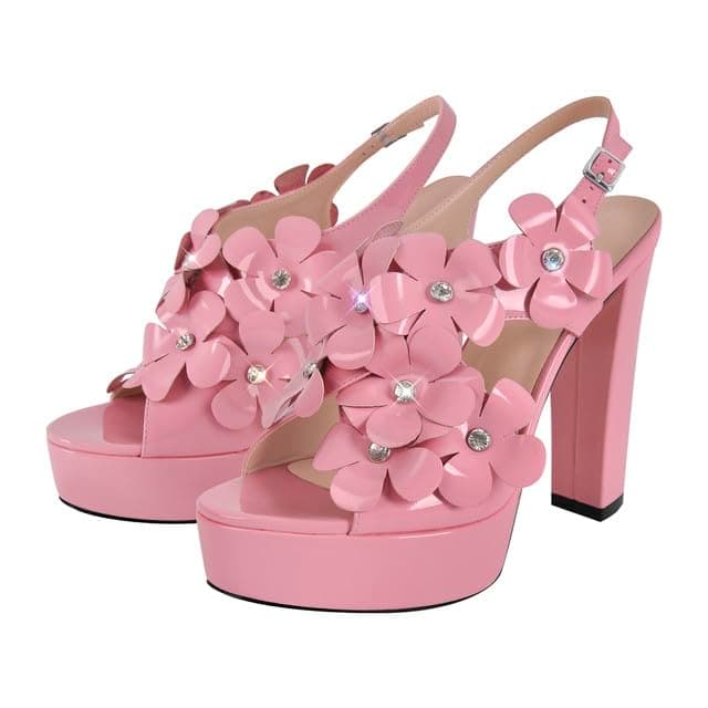Richealnana Women's Platform Floral Sandals Chunky Heel Slip-On_high Heel Sandals for Party Prom