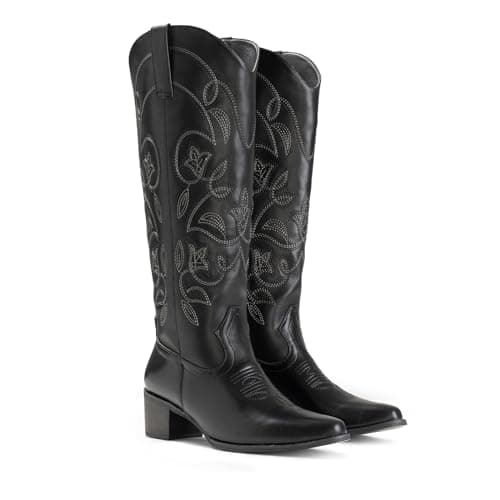 IUV Women's Pointy Toe Western Boots Mid Calf Cowgirl Boots