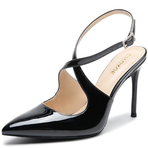 OHOXOE Women's Pointed Toe Stiletto Pumps Kitten Heels Wedding Party Shoes — Black