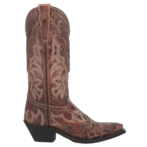 Laredo Women's Braylynn Embroidered Studded Snip Toe Casual Boots - Mid Calf, Low Heel, Brown
