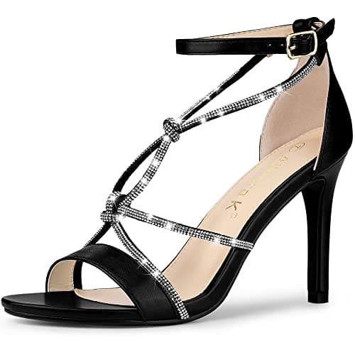 Allegra K Women's Rhinestone Knot Strap Stiletto Heels — Black