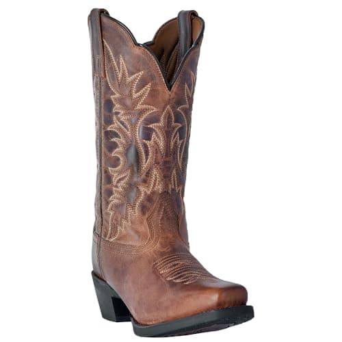 Laredo Womens Malinda Distressed Embroidered Casual Boots - Brown Mid Calf Low Heel