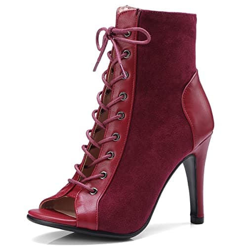 Roimaash Women's Burju Lace-Up Dance Heels 7/10CM — 3084 Claret 10cm