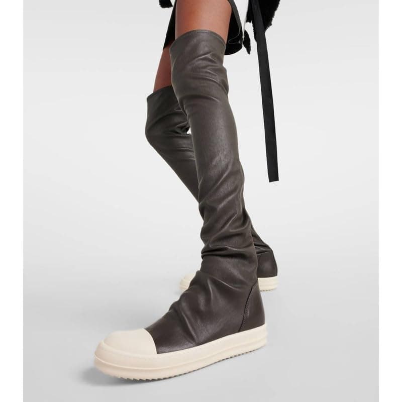 Richealnana Women's PU Thigh High Knee Boots - Flat & Comfortable