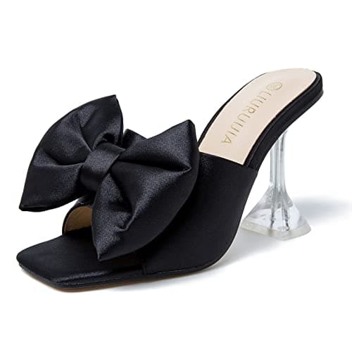 LIURUIJIA Women's Bow Heels Mules Slip-On Wedding Shoes