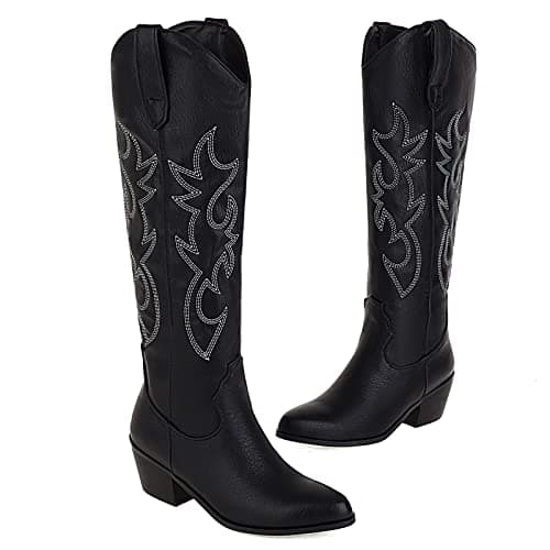MeiLuSi Embroidered Tall Cowboy Boots for Women