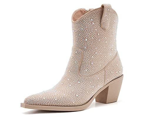 ZXHYZLZ Women's Sparkling Rhinestone Cowboy Boots High Heel Pointed Toe
