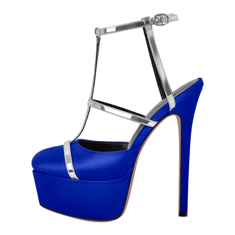 Richealnana Women's Crisscross Ankle Buckle Stilettos — Dark Blue-c