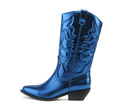 Women's Western Cowboy Pointe Toe Ankle Boots - RENO Soda — Blue Metallic Pu