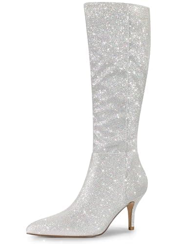 Allegra K Women's Sparkle Pointy Toe Knee High Boots