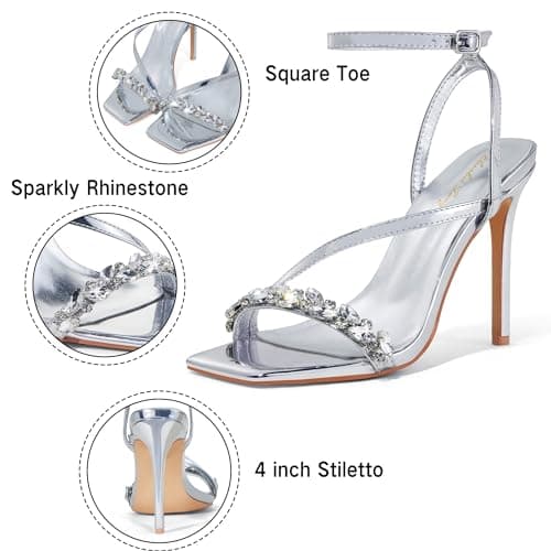 Elisabet Tang Women’s 4 Inch Crystal Stilettos Strappy Heels for Party & Daily Wear