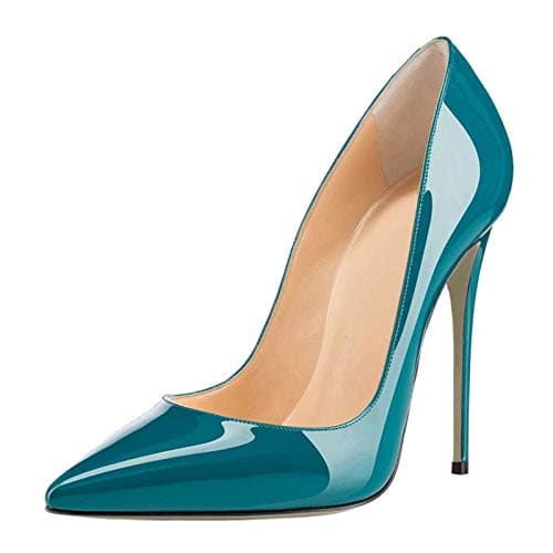 COLETER Women's 4.72 Inch Patent Leather Pointed Toe Wedding Stilettos — Teal