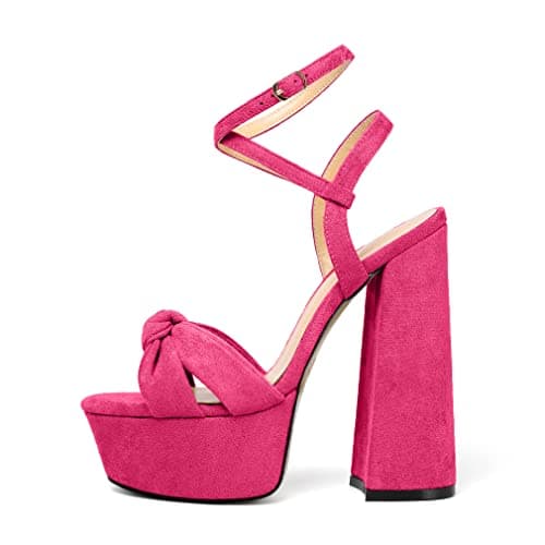 YODEKS Women's Peep Toe Ankle Strap Animal Print Sandals — Suede Hot-pink