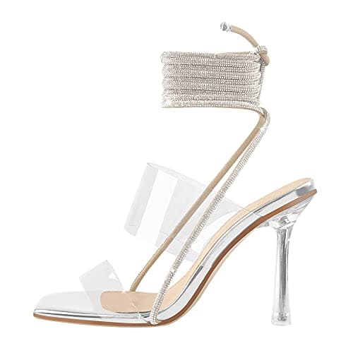 Richealnini Women's Square Toe Clear Heel Sandals