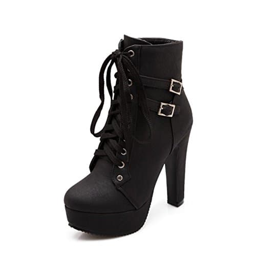 ForeMode Women's Gothic Leather Ankle Boots with Studs and Block Heel