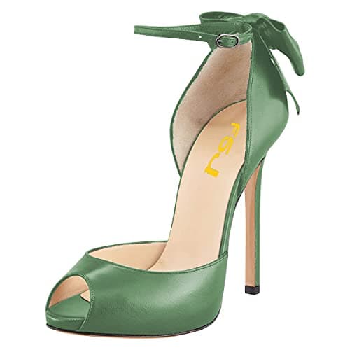FSJ Women's Bridal Stiletto Heels with Ankle Straps and Buckle Size 4-15 US — Green