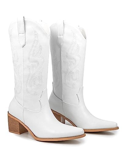 Pasuot Western Mid Calf Boots for Women with Embroidery