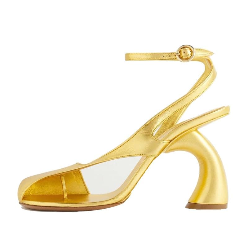 Richealnana Women's Square Toe Ankle Strap Chunky Heel Sandals — Yellow