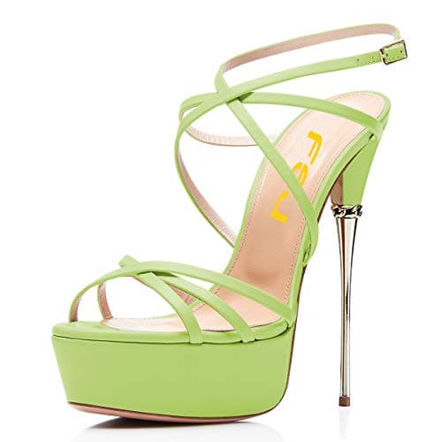 FSJ Women's Metallic Open Toe Stiletto Heel Platform Sandals Size 4-15 US — Green