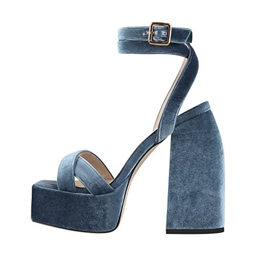 Richealnana Women'sChunky Heel Ankle Strap Sandal With Buckle — Blue