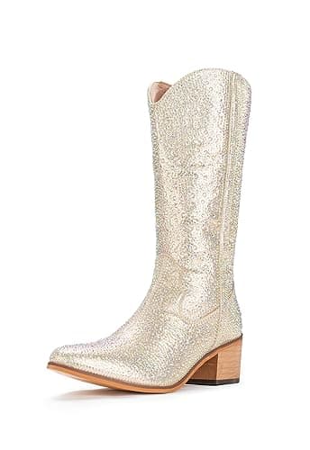 Women Rhinestone Cowboy Boots — Multicolor