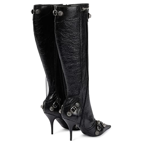 Kluolandi Women's Tassel Pointy Toe Knee High Stiletto Heel Booties