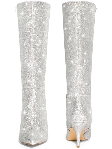 Perphy Women's Sparkly Stiletto Heel Knee High Boots