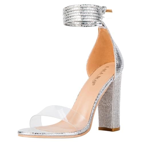 LALA IKAI Chunky Heeled Open Toe Sandals, White, Silver, Gold, Black — Slvsnk