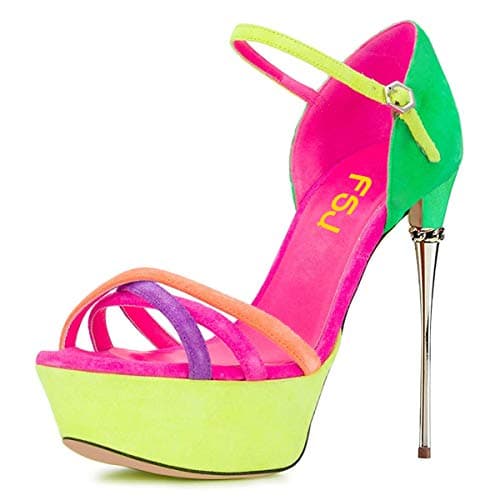 FSJ Women's Metallic Open Toe Stiletto Heel Platform Sandals Size 4-15 US — Colorful