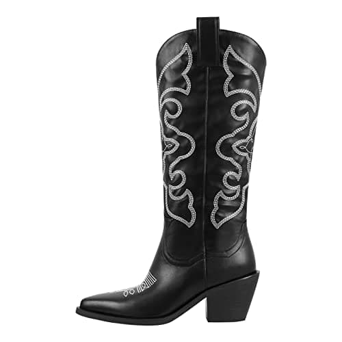 Richеalninni Sparkle Rhinestone Cowboy Boots for Women — Black 01