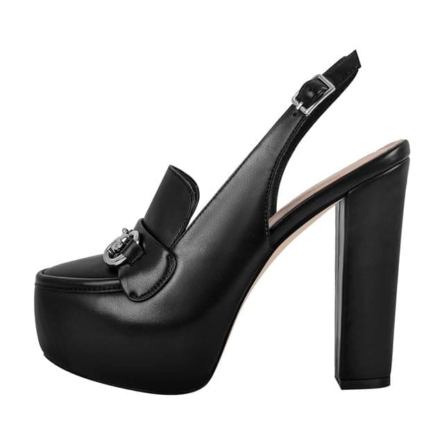Richealnana Women's Chunky Heel Back Strap Buckle Pull-On Pumps
