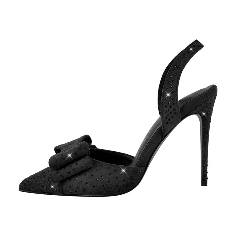 Richealnana Women's Rhinestones Bow Slingback Pointed Toe Stilettos Sandals for Party Prom Wedding