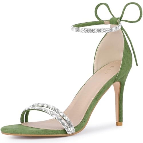 Perphy Rhinestone Ankle Tie Stiletto Heels Sandals — Olive Green