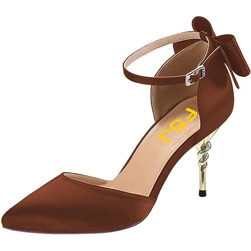 FSJ Women's D'orsay Pointed Toe Ankle Strap Heels Size 4-15 US Party Shoes — Brown