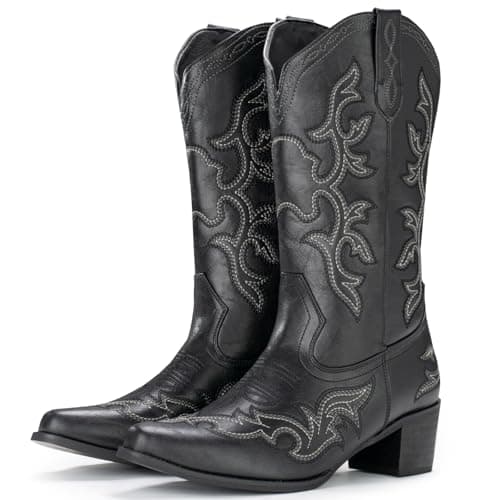 IUV Western Cowboy Boots for Women classic fashion with embroidery — Black