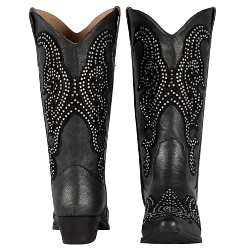 SheSole Women's Sparkly Black Rhinestone Cowgirl Boots for Party & Wedding