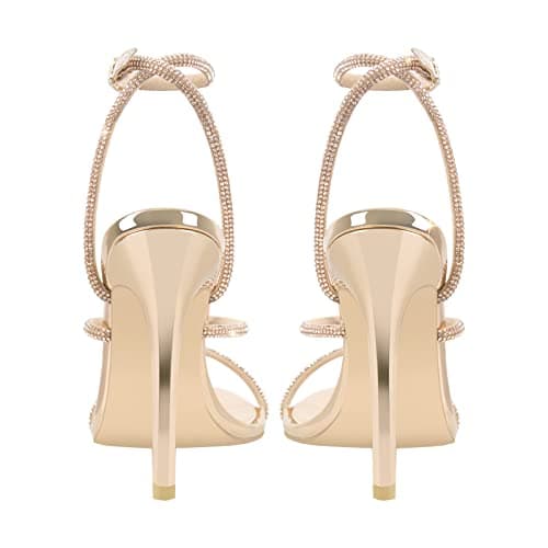 Richéalinni Women's Crystal Stiletto Heel Sandals Buckle Up for Party Dress