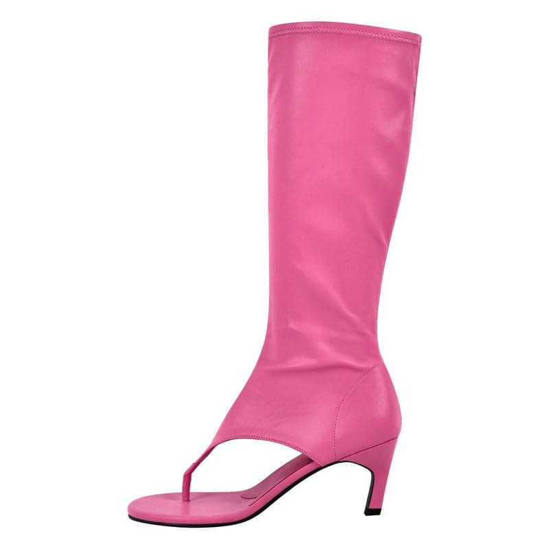 Sexytag Women's Open Toe Knee High Kitten Heel Thong Sandals — Pink