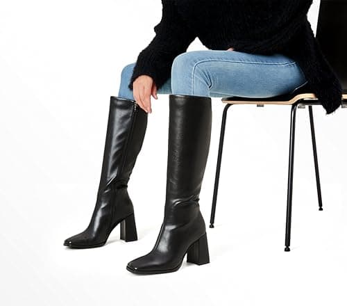 Wetviro Chunky Heel Knee High Boots for Women