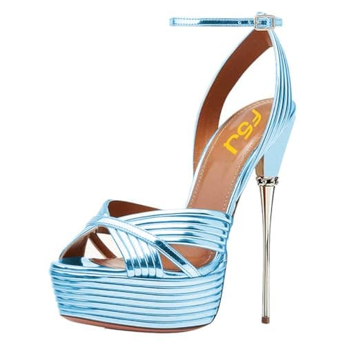 FSJ Women's Metallic Open Toe Stiletto Heel Platform Sandals Size 4-15 US — Blue