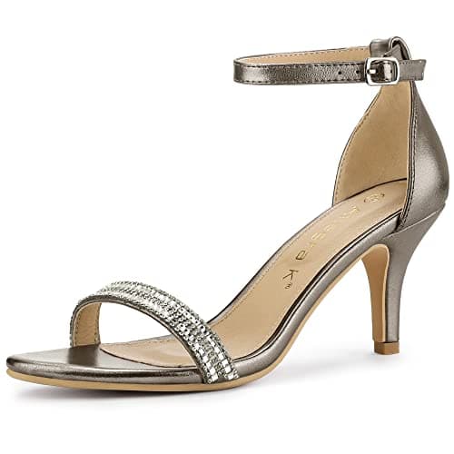 Allegra K Women's Rhinestone Ankle Strap Stiletto Heel Sandals — Gunmetal