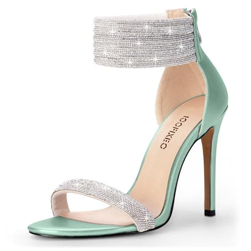 100FIXEO Elegant Rhinestone Heeled Open Toe Wedding Shoes — Green