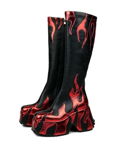 Women's Chunky Sole Flame Print Boots