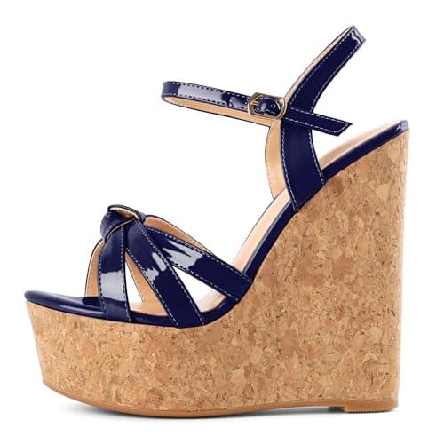 YODEKS Women's Platform Wedge Sandals-Ankle Strap Heel — Navy