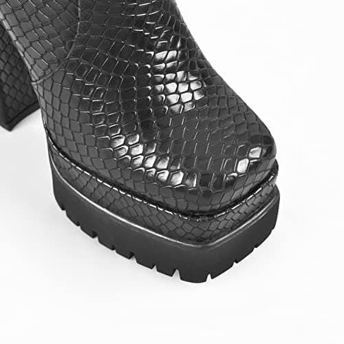 Richealnana Women's Chunky Heel Snake Print Zipper Ankle Boots