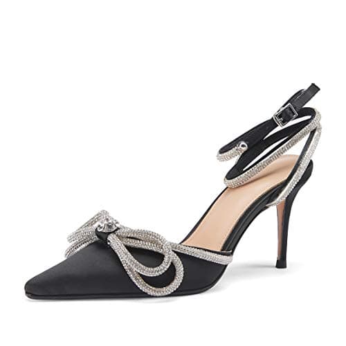 Arqa Crystal Ankle Strap Stiletto Heels for Women Wedding Shoes