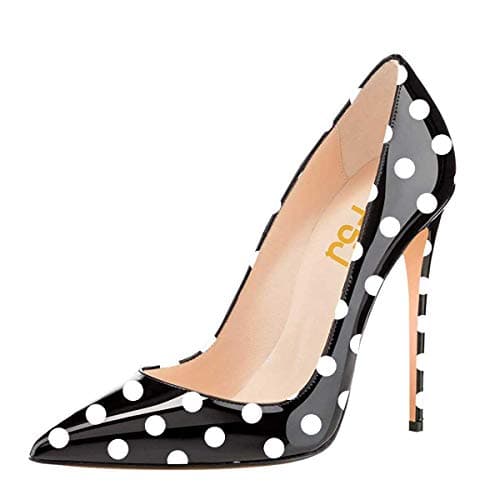 FSJ Women's Stilettos Formal Pointed Toe High Heel Shoes Größe 4-15 US — Black Polka Dots
