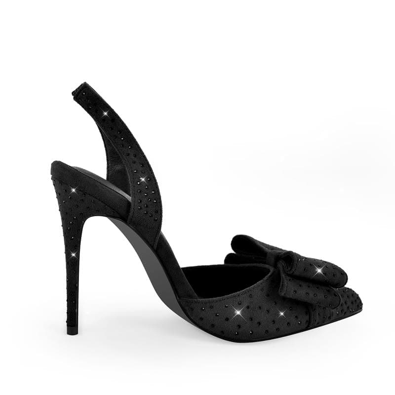 Richealnana Women's Rhinestones Bow Slingback Pointed Toe Stilettos Sandals for Party Prom Wedding