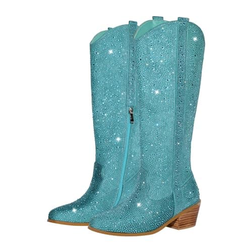 Richеalninni Sparkle Rhinestone Cowboy Boots for Women — Royal Blue