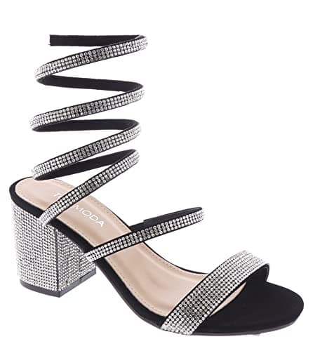 Top Moda Women's Rhinestone Spiral Ankle Strap Heels Sandals